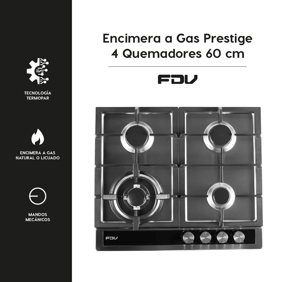 Encimera a Gas Prestige 4 Quemadores 60 cm FDV