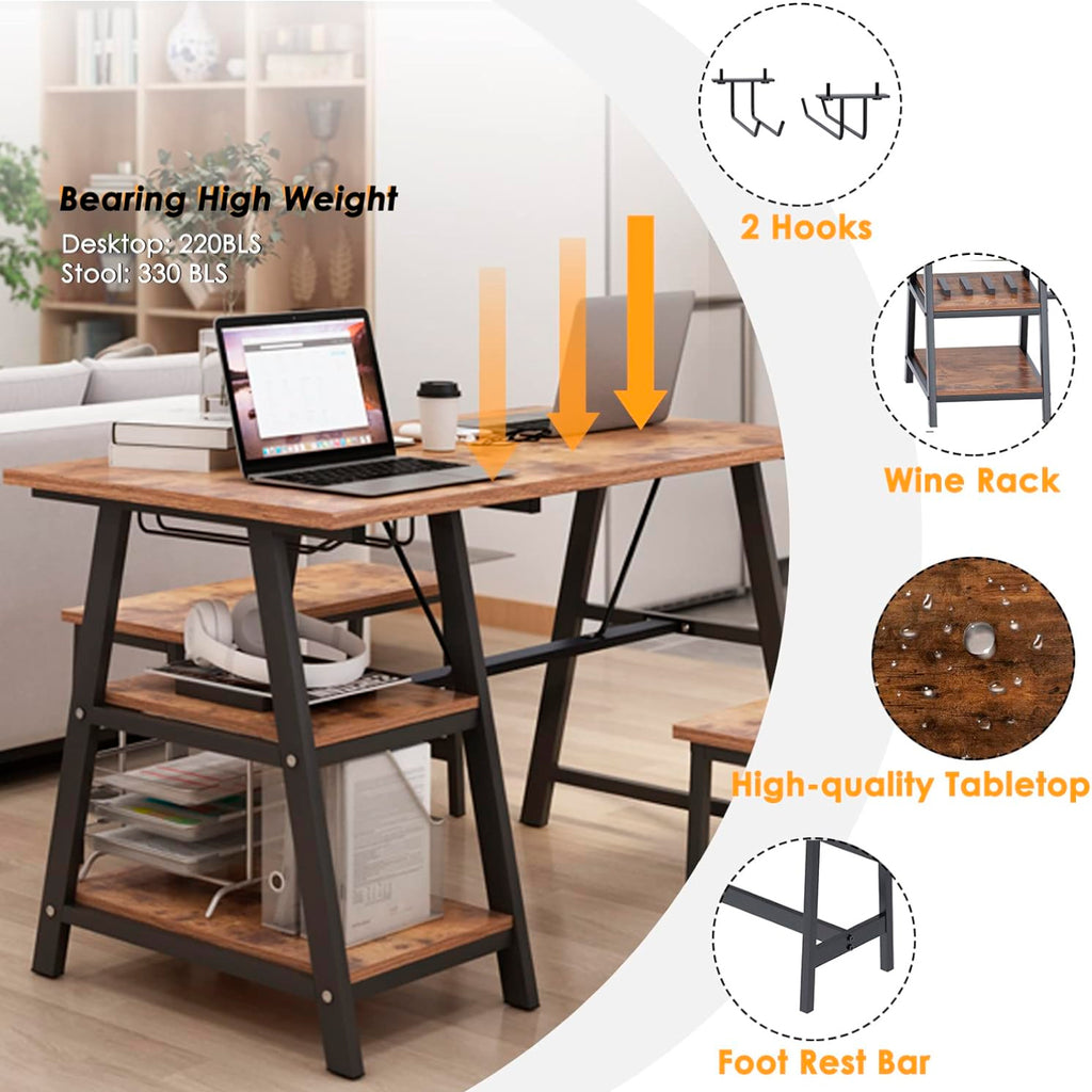 Comedor industrial con repisas y banquetas