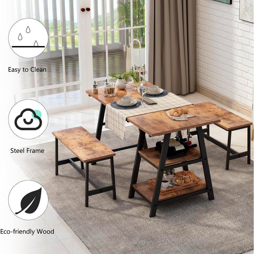 Comedor industrial con repisas y banquetas