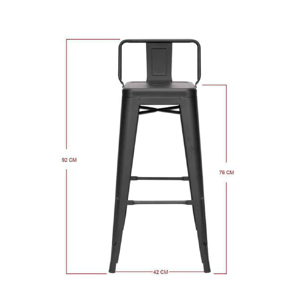 Taburete Metal con Respaldo para Bar o Cocina- Negro
