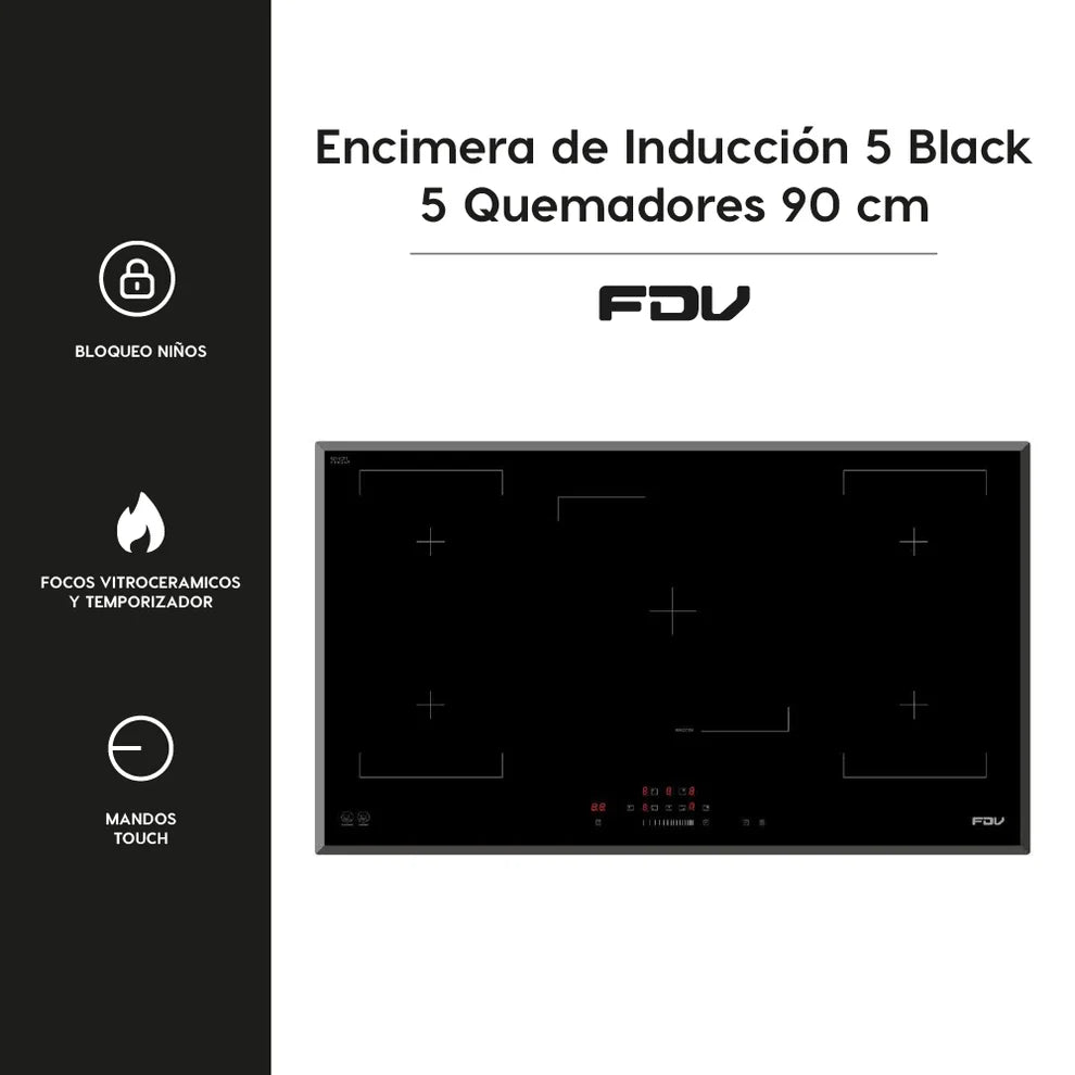Encimera de Inducción 5 Black 5 Quemadores 90 cm FDV Deluxe