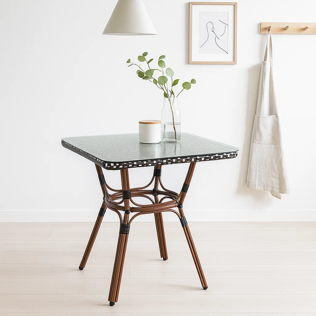 Mesa Bistro Londres con Metál y Rattan Sintético