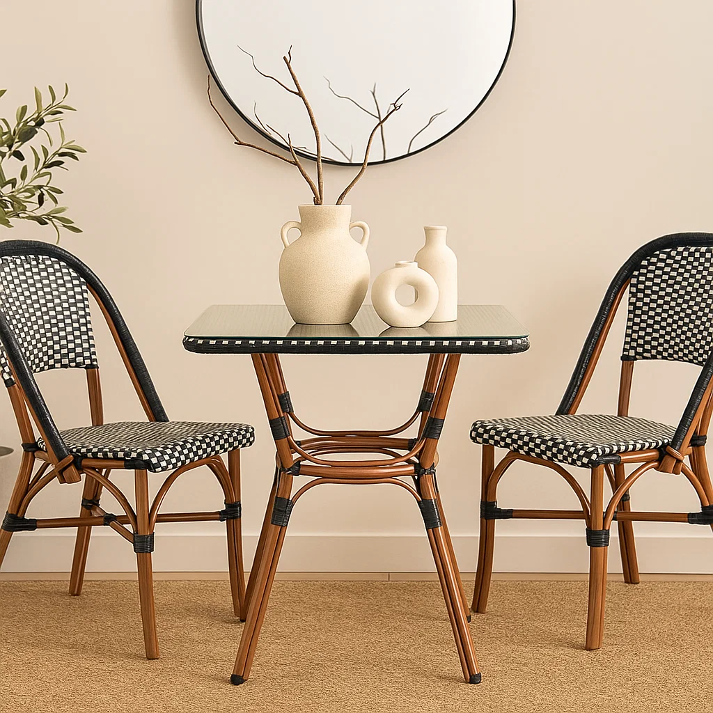 Mesa Bistro Londres con Metál y Rattan Sintético