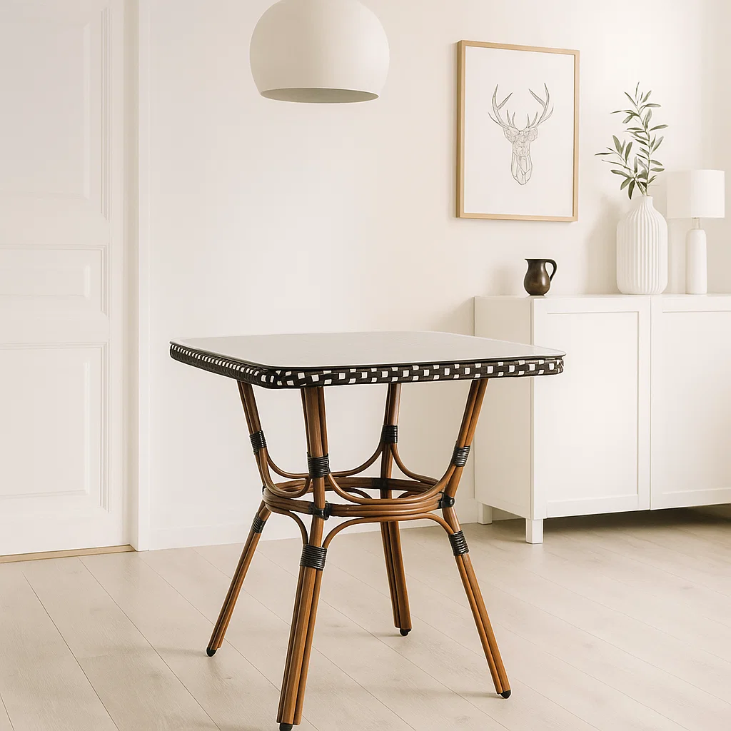 Mesa Bistro Londres con Metál y Rattan Sintético