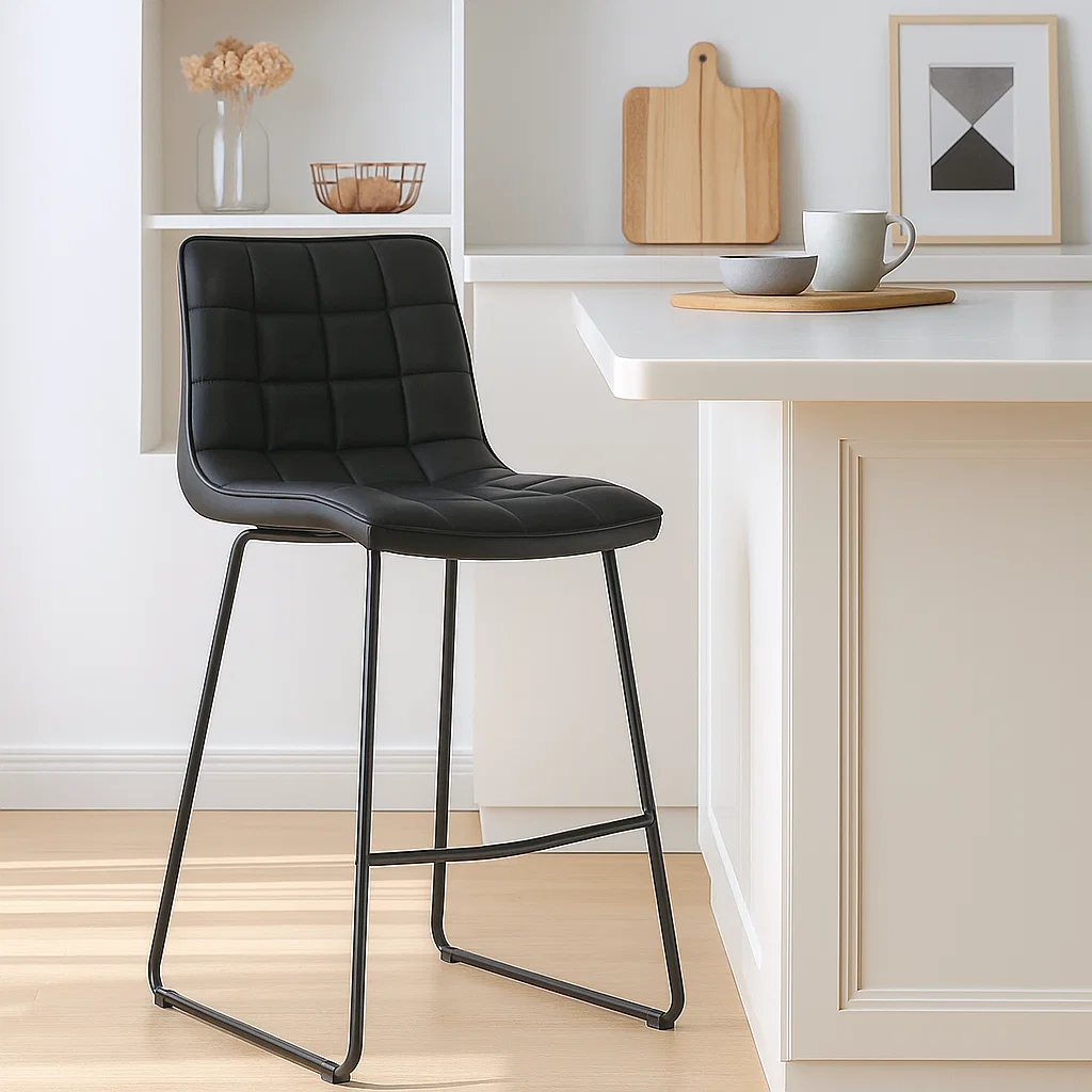 Taburete Alto Roma Cuero Sintetico con Patas Metálicas Estilo Industrial