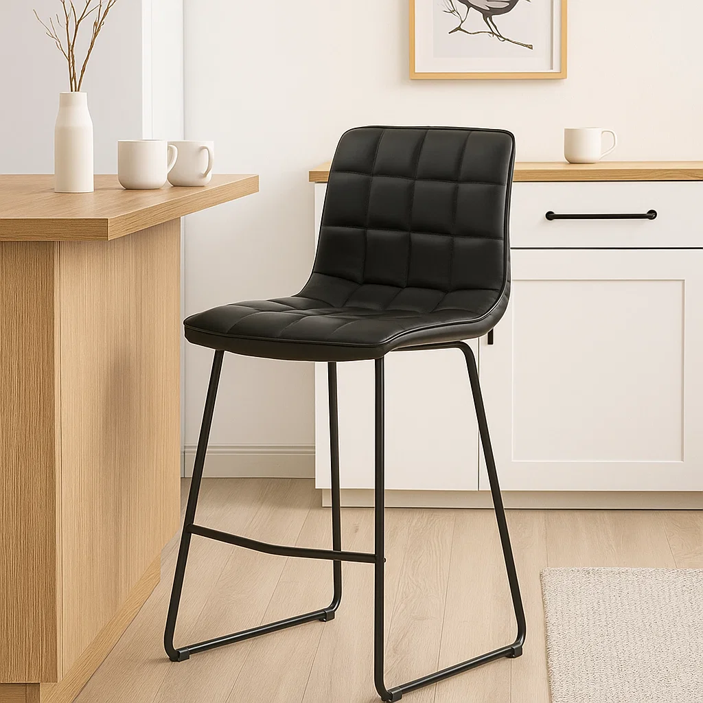 Taburete Alto Roma Cuero Sintetico con Patas Metálicas Estilo Industrial