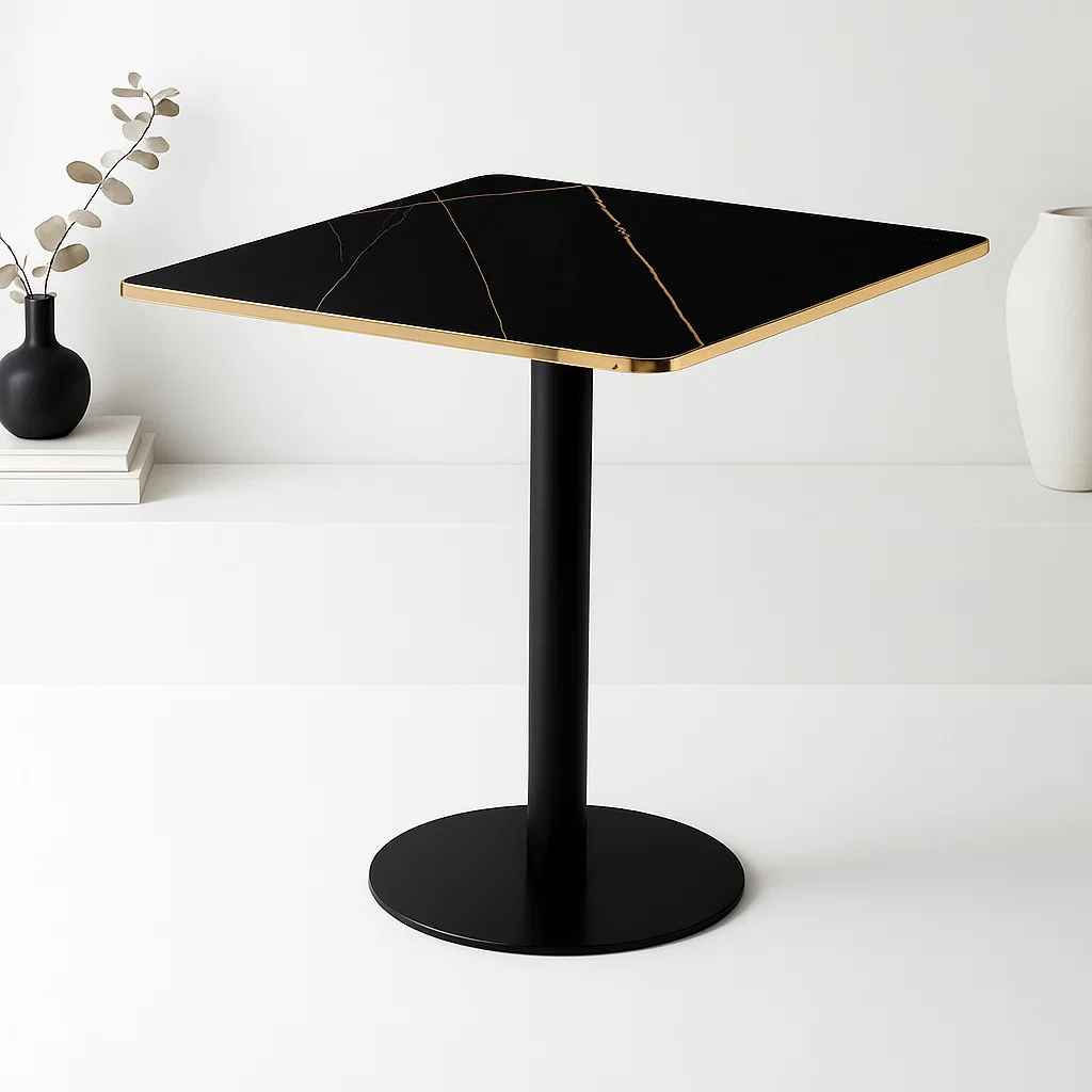 Mesa Paris de Mdf Efecto Marmol Negro con Dorado