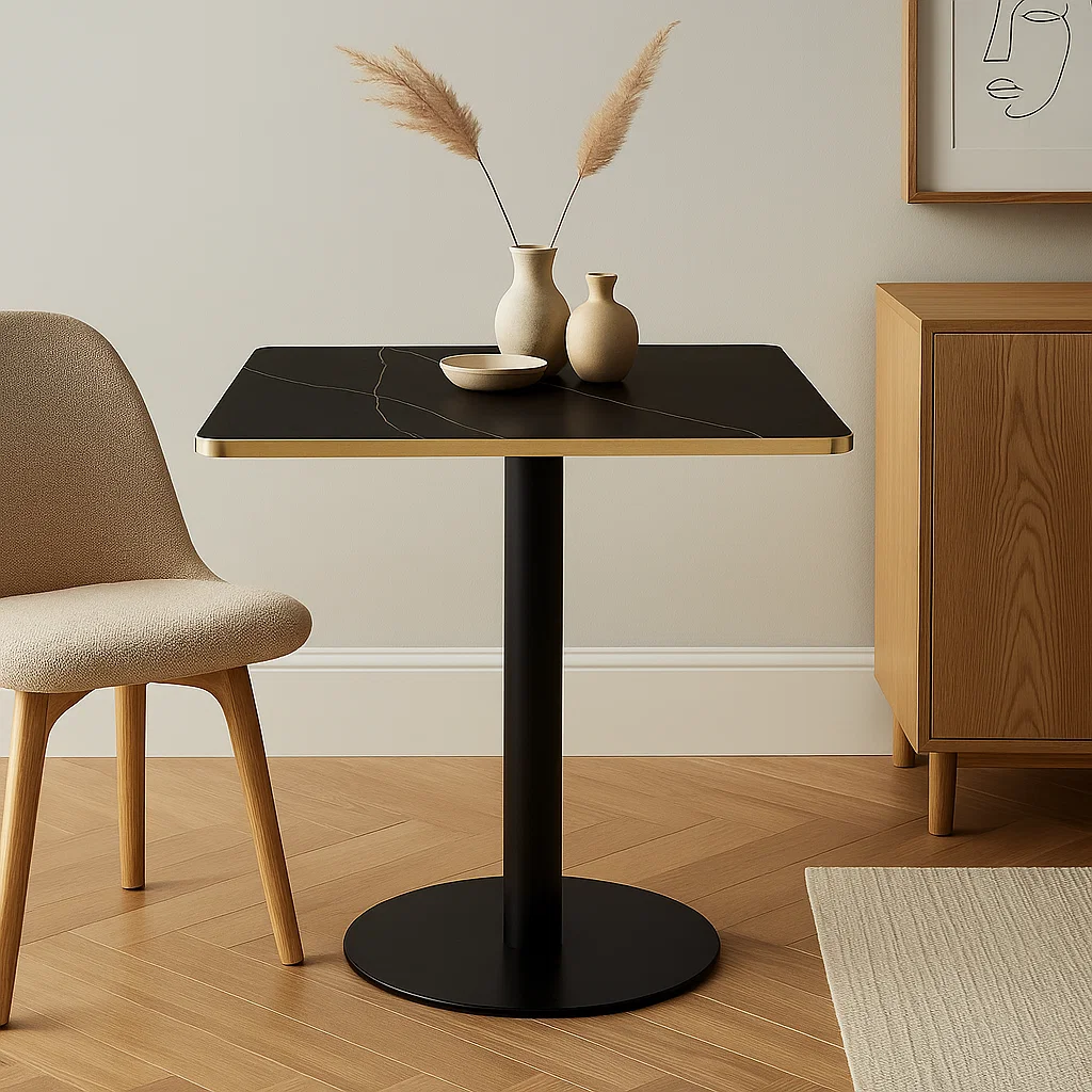 Mesa Paris de Mdf Efecto Marmol Negro con Dorado