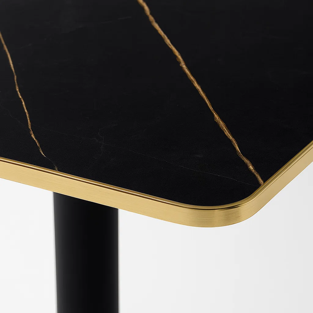 Mesa Paris de Mdf Efecto Marmol Negro con Dorado